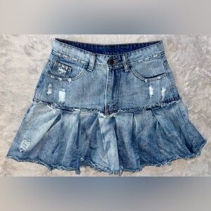 Denim Blue Distressed Skirt
